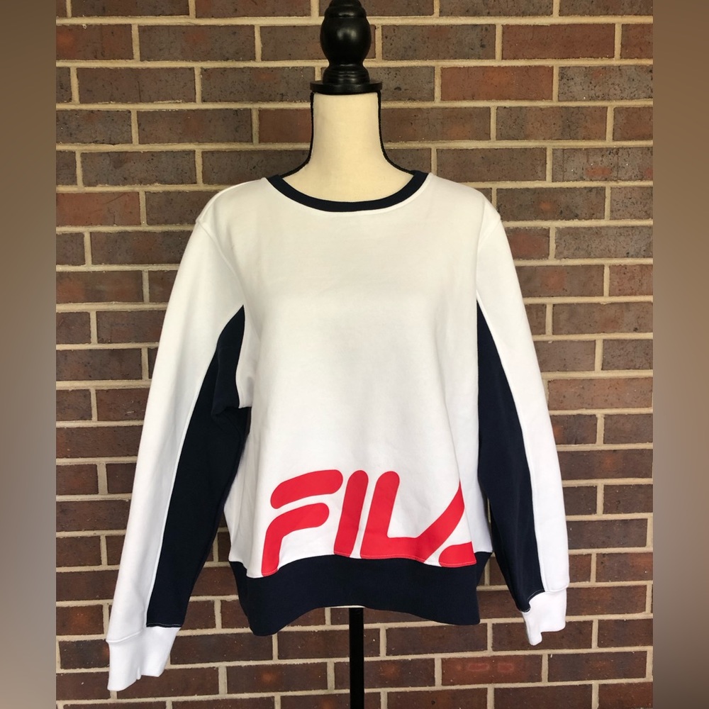 NWT FILA Sweatshirt White, Red & Navy Plus Size 1X Soft Fleece lined Crewneck